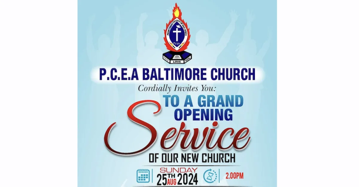 PCEA Baltimore Church Grand Opening Service: Sunday, August 25, 2024