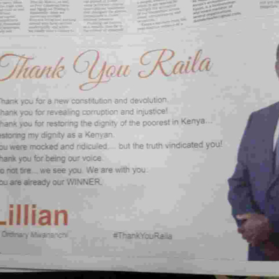 Kenyan Woman Buys Sh400,000 Newspaper Space to Praise Raila