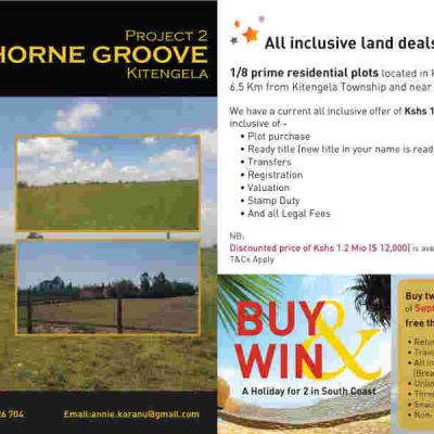 Buy Two or More Plots at Thorne Groove in Kitengela for a Chance to Win 3-Day Holiday for Two to South Coast