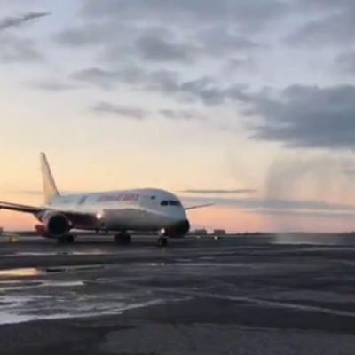 Kenya Airways' Maiden Direct Flight to the US Receives Water Salute at JKF Airport in New York