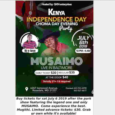 Mugithi Legend Musaimo Live in Concert July 6th in Baltimore, MD - Purchase Advance Tickets