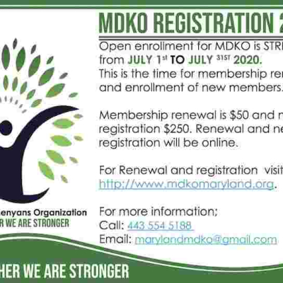MDKO (Maryland Kenyans Organization) 2020 Open Enrollment Period: July 1st - July 31st