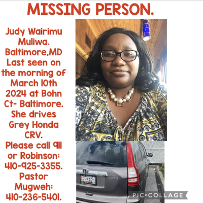 Kenyan Woman, Judy Mliwa, Reported Missing in Baltimore, Maryland