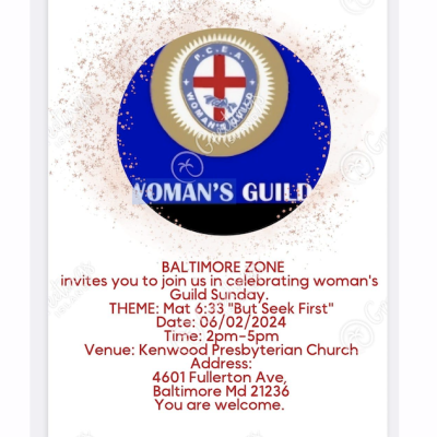 P.C.E.A. Woman's Guild Baltimore Zone Invites You to  Woman's Guild Sunday Celebration on June 2, 2024 in Baltimore, MD