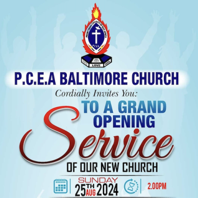 PCEA Baltimore Church Grand Opening Service: Sunday, August 25, 2024