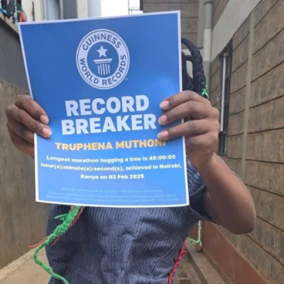 Truphena Muthoni Awarded Guinness World Records Badge for 48-Hour Tree Hug